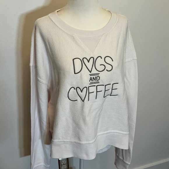 Chicka-d “Dogs and Coffee” White Waffle Knit Sweatshirt Women’s Size L - Picture 1 of 7